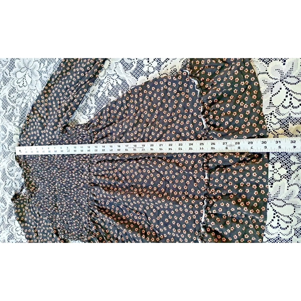 Zara Mini Dress Junior Sz. 13-14 Black Floral Smocked Front Long Sleeve Babydoll - Picture 9 of 10
